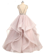 Siaoryne Gorgeous Scoop Neck Beaing Tiered Organza Ball Gown Wedding Dress Custom made