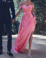 Siaoryne Hot Pink/Light Blue  Lace Off Shoulder Women Formal Wedding Party Gowns Engagement Prom Dresses Long PL306