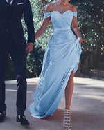 Siaoryne Hot Pink/Light Blue  Lace Off Shoulder Women Formal Wedding Party Gowns Engagement Prom Dresses Long PL306