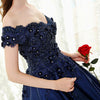 Navy /Burgundy Off the Shoulder Satin Lace Prom Dress Wedding Engagement Dress LP0512