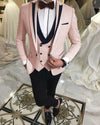 Peak Lapel Slim Fit Mens Formal Prom Outfit  Beige Groom Wedding Tuxedos 3 Pieces Suits