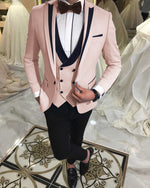 Peak Lapel Slim Fit Mens Formal Prom Outfit  Beige Groom Wedding Tuxedos 3 Pieces Suits