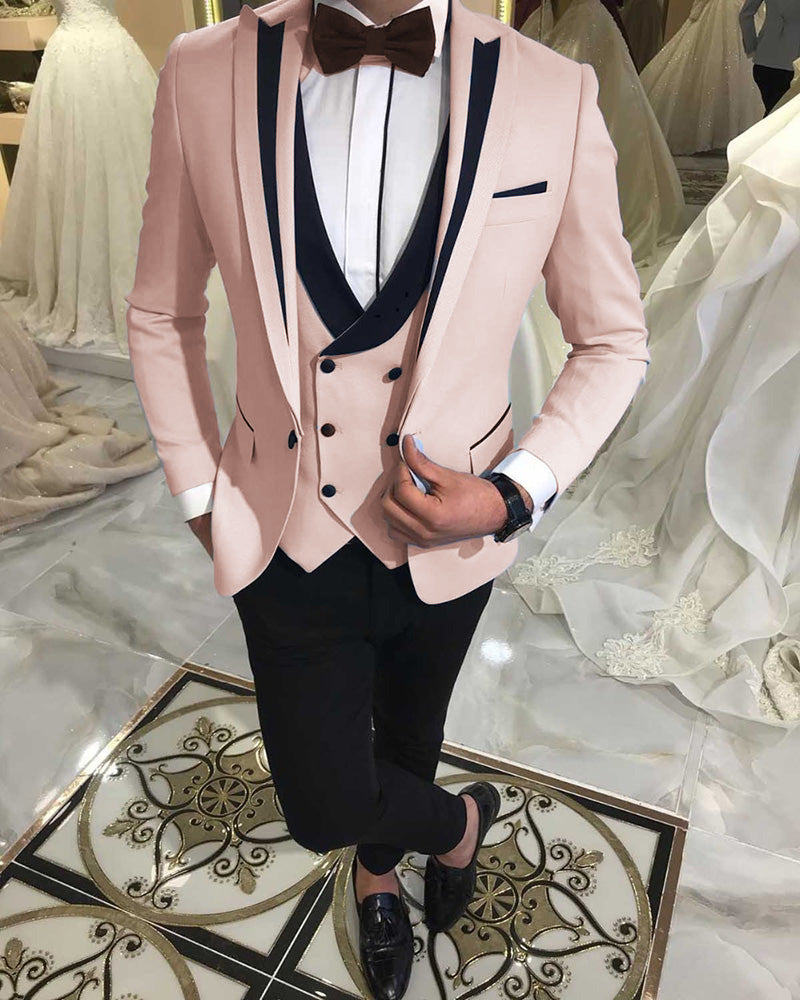 Peak Lapel Slim Fit Mens Formal Prom Outfit  Beige Groom Wedding Tuxedos 3 Pieces Suits