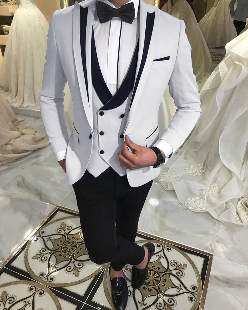 Peak Lapel Slim Fit Mens Formal Prom Outfit  Beige Groom Wedding Tuxedos 3 Pieces Suits