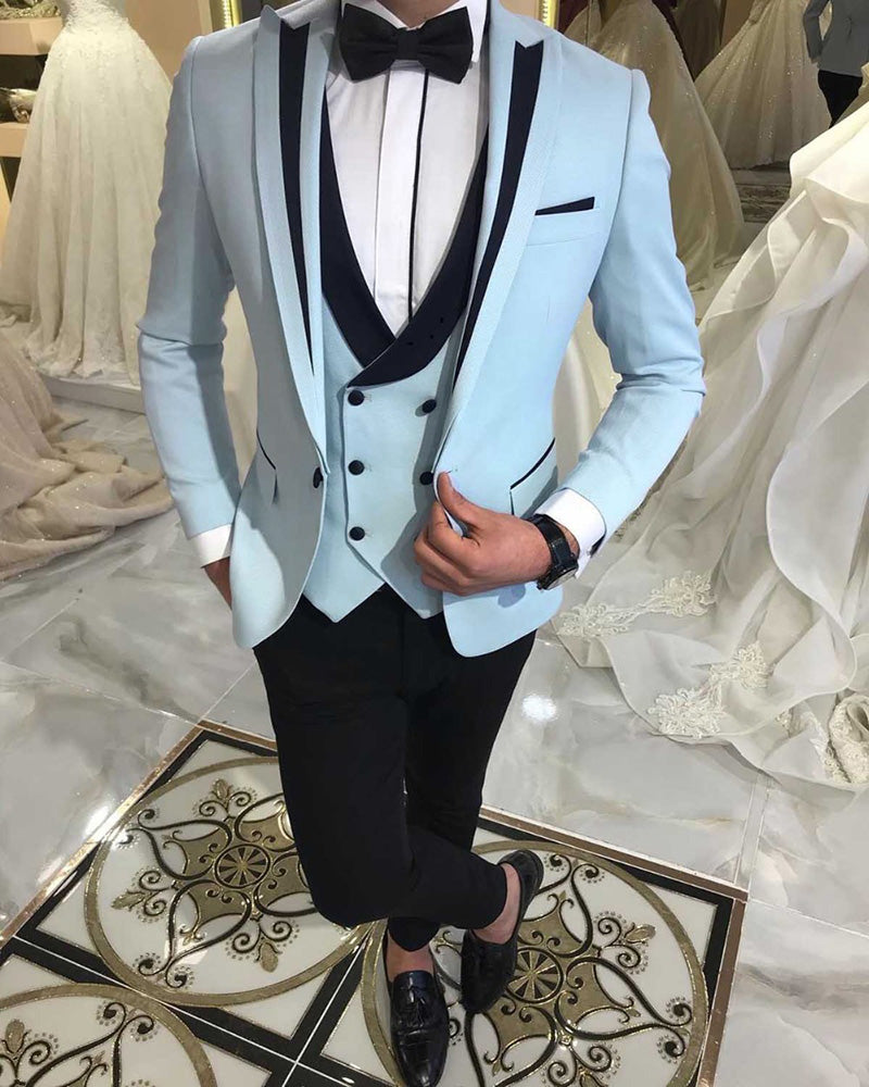 Peak Lapel Slim Fit Mens Formal Prom Outfit  Beige Groom Wedding Tuxedos 3 Pieces Suits