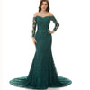 LP5513 Dark Green  Long Sleeves Vintage Evening Dress Lace Fitted Formal Gown 2018 Prom