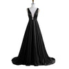 Elegant V Neck Dark Red Prom Dress Satin A Line Formal Graduation Formal Evening Gown Long LP782