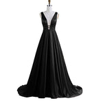 Elegant V Neck Dark Red Prom Dress Satin A Line Formal Graduation Formal Evening Gown Long LP782