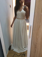 Ivory Lace Chiffon A-line Wedding Dress V-Neck Floor Length Bridal Gown WD10619