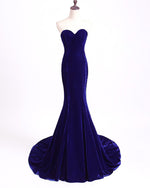Royal Blue Long Velvet Evening Dress for Military Ball Mermaid formal Prom Wear LP360