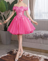 Hot Pink Homecoming Dress Off the Shoulder Ivory Lace Junior School Short Prom Gown SP11016