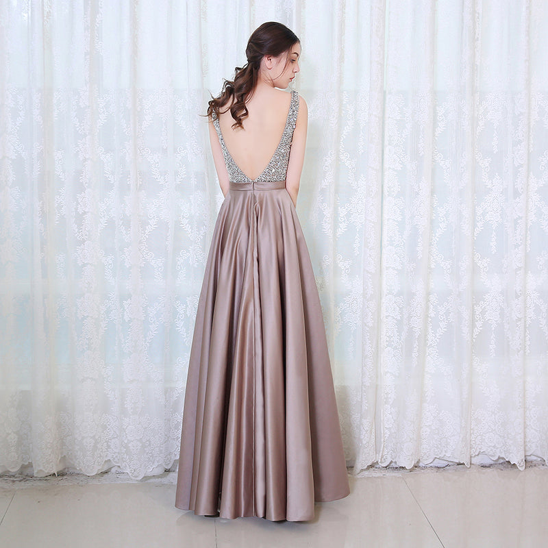 Chic Crystal Prom Dress Long Satin Graduation Dresses for Girls LP0523