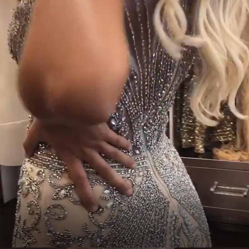 Luxury Champagne Beading Mermaid Long Evening Dresses Formal Gown PL2141