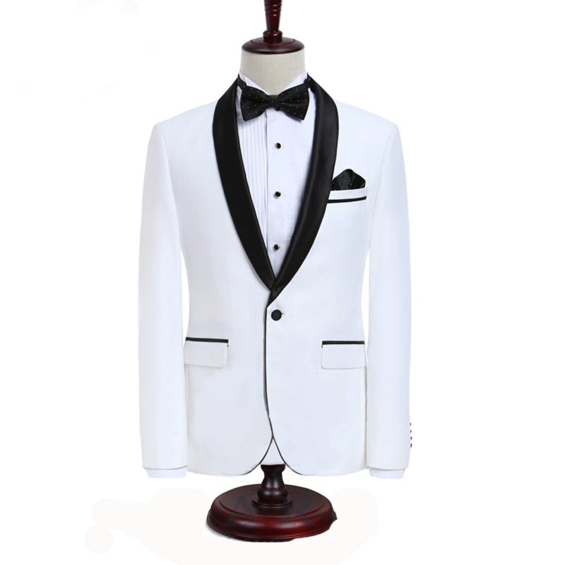 LP5506 Men Suit White Tuxedo With Black Lapel Wedding Suit For Men Slim Fit Groom Party (Jacket+Pant)