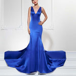 Burgundy Satin Lace Appliqued V Neck Mermaid Prom Dress Women Formal Evening Long Dresses