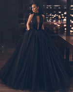 LP632 Black Prom Dress High Neck Puffy Ball Gown Formal Dress ,Backless Evening Dresses Long Party Gowns