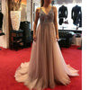 Siaoryne V Neck Champagne Crystal Beaded Prom Dresses 2018 Spring Evening Party Gowns Long