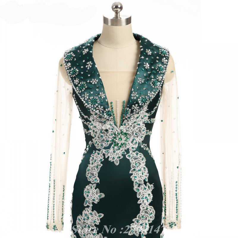 LP5526 Dubai Evening Dress Dark Green Long Sleeves Muslim Arabic Style Siaoryne LP5526 Dubai Evening Dress Dark Green Long Sleeves Muslim Arabic Style Siaoryne