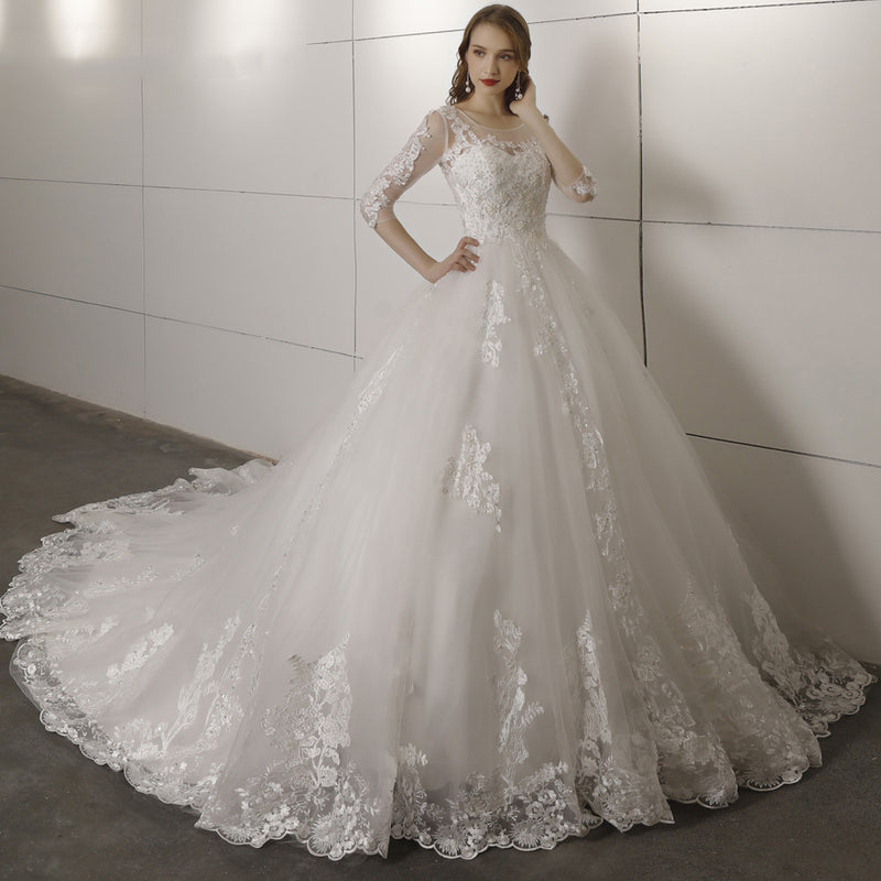 Long Sleeves Ball Gown Princess  Wedding Bridal Dresses with Lace 2019 PL652