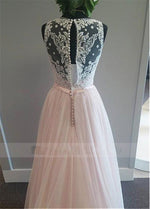 Romantic Pale Pink Ivory Lace and Tulle Formal Dress for Women  V Neck Receptaion Wedding Gown WD10914