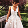 Lace Tulle V Neck Wedding Dresses Champagne Applique Sleeveless A Line  Bridal Dress Vestido De Noiva