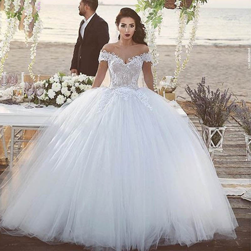WD8899 Vestido de novia romántico de tul con hombros descubiertos y encaje 2018 Vestido de novia Hochzeitskleid 