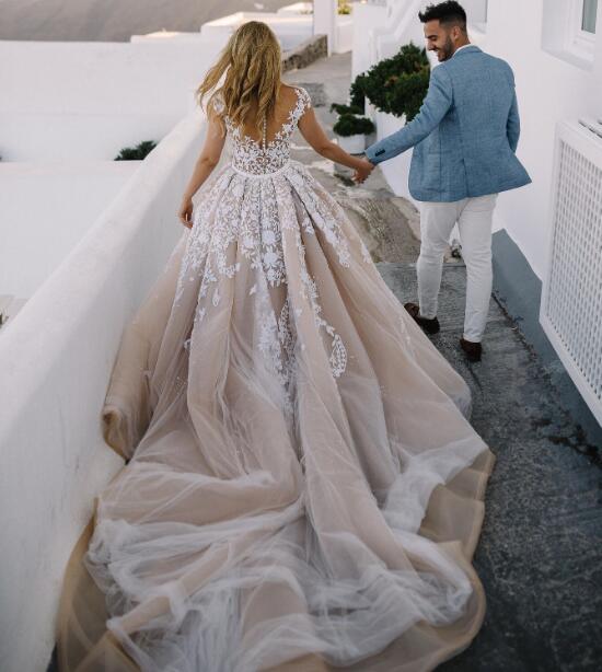 WD568 Lace V Back Princess Ball Gown Wedding Dress Champagne/ Ivory Br Siaoryne WD568 Lace V Back Princess Ball Gown Wedding Dress Champagne/ Ivory Br Siaoryne
