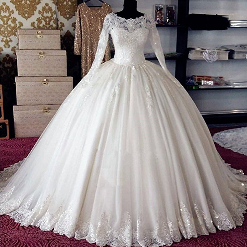 Vintage Long Sleeves Lace Ball Gown Vestido De Novia Bridal Gown Wedding Dresses 2018