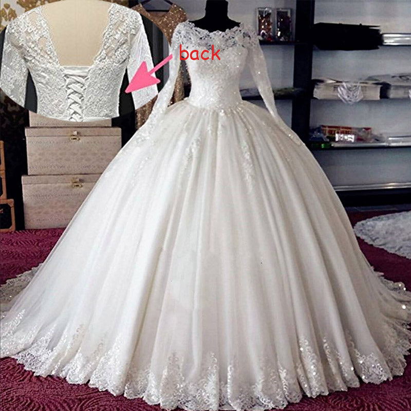 Vintage Long Sleeves Lace Ball Gown Vestido De Novia Bridal Gown Wedding Dresses 2018