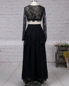 Black/White Two Pieces Long Sleeves Lace Prom Party Dresses with Slit PL2214