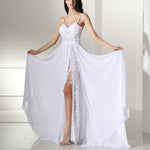 Gorgeous Spaghetti Straps Lace Chiffon Slit Beach Wedding Dress Summer Bridal Gown 2020