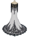 White and Black Evening Dress Long mermaid Formal Party Gown LP047