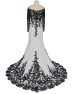 White and Black Evening Dress Long mermaid Formal Party Gown LP047