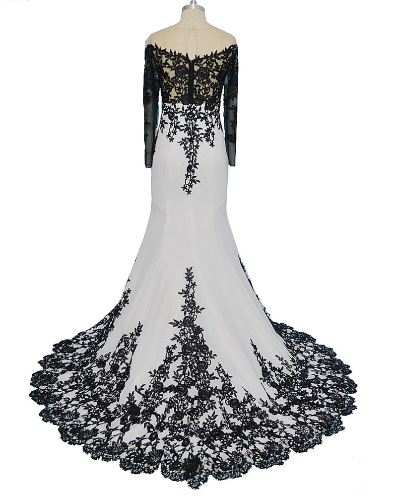 White and Black Evening Dress Long mermaid Formal Party Gown LP047