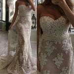 Pink/Ivory Lace Sweetheart Mermaid   Prom Long Dresses 2019 PL8854