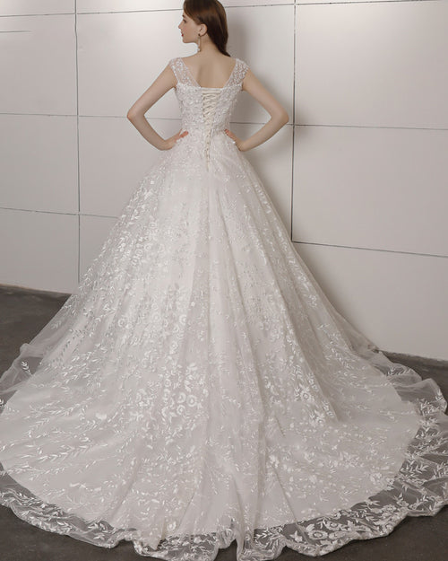 Princess Scoop Neck Ivory Lace Women Wedding Dresses 2020 for Bride Ball Gown WD1131