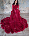 See through Robe Gown Robe De Soiree V Neck Feather Long Sleeve Tulle Party Evening Dresses