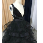 Siaoryne Black Prom Dress Ruffle Sexy Cross Back Formal Gowns