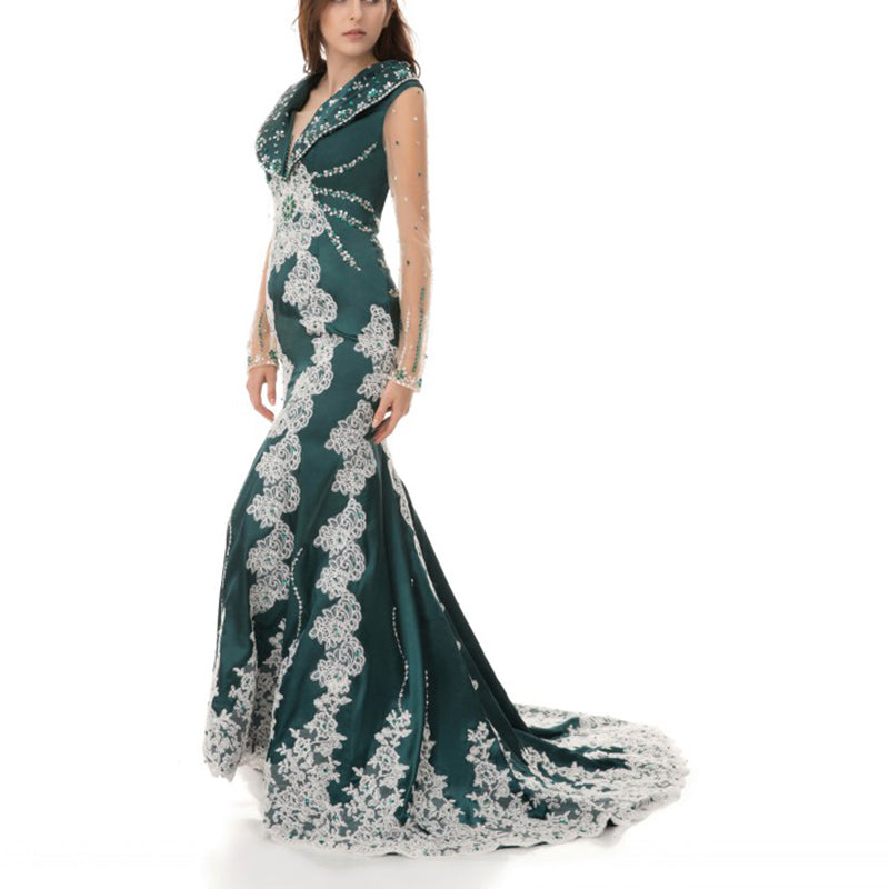 LP5526 Dubai Evening Dress Dark Green Long Sleeves Muslim Arabic Style Siaoryne LP5526 Dubai Evening Dress Dark Green Long Sleeves Muslim Arabic Style Siaoryne