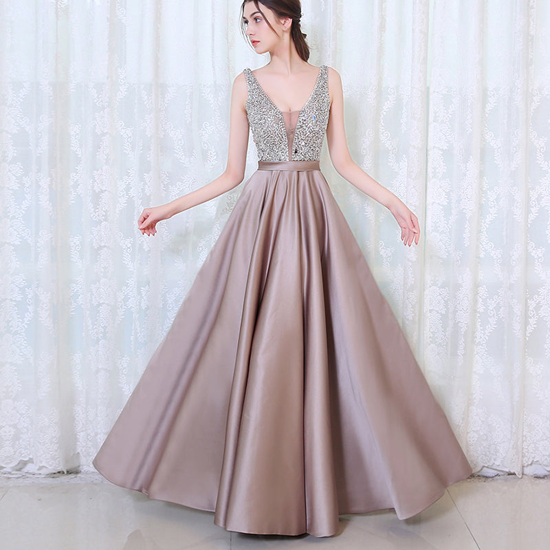 Chic Crystal Prom Dress Long Satin Graduation Dresses for Girls LP0523