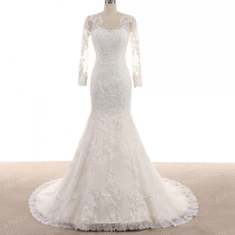 Vintage Long Sleeves Lace Wedding Dress Mermaid Bridal Gown 2018 Custom Made Vestido De Novia
