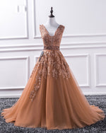 V Neck Tulle Prom Dress Lace Long Gown LP221
