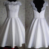 Custom made Cap Sleeves Lace Satin Short A Line  Wedding Dresses,  Tea Length Bridal Gown