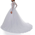 Vintage White Lace Ball Gown Princess Wedding Gown Sleeved Bridal Dresses 2018