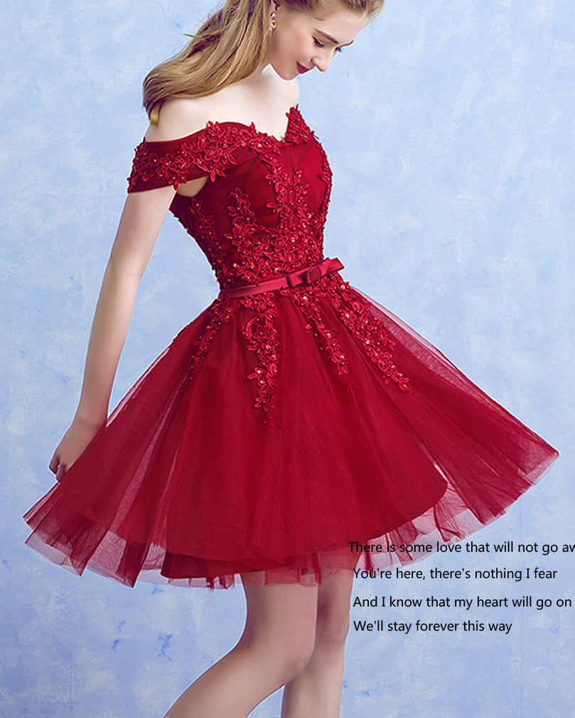 Gorgeous Appliqued Red Short Homecoming Prom Dress 2019 with Lace SP447