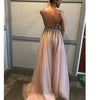 Siaoryne V Neck Champagne Crystal Beaded Prom Dresses 2018 Spring Evening Party Gowns Long