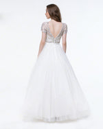 Short Sleeves Girls White Long Graduate Prom Dress with Rhinestones Sweet Party Dress PL0821