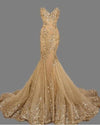 Appliqued Sequins Gold Long Evening Dresses Mermaid Sweetheart Women Evening Party Dresses LP175