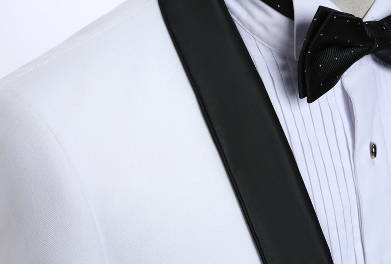 LP5506 Men Suit White Tuxedo With Black Lapel Wedding Suit For Men Slim Fit Groom Party (Jacket+Pant)