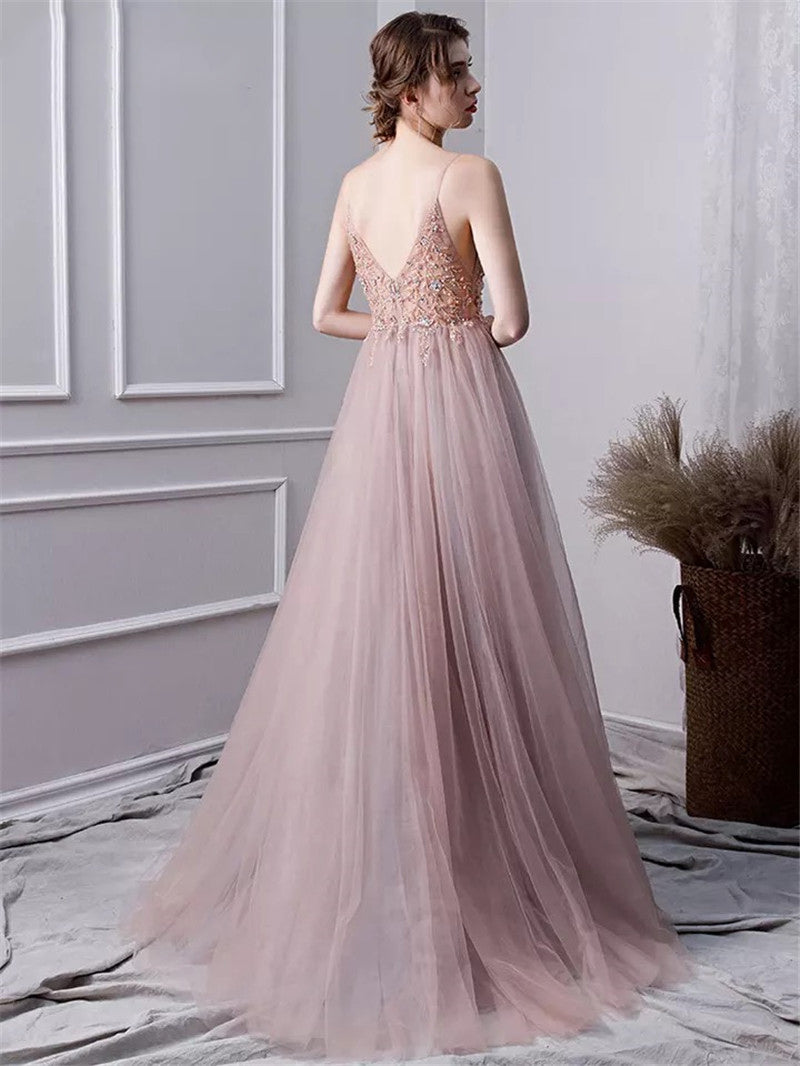 PL1103 Fancy Sexy Tulle Slit Lace Beading Prom Dresses Long Gown Vestido De Festa 2022